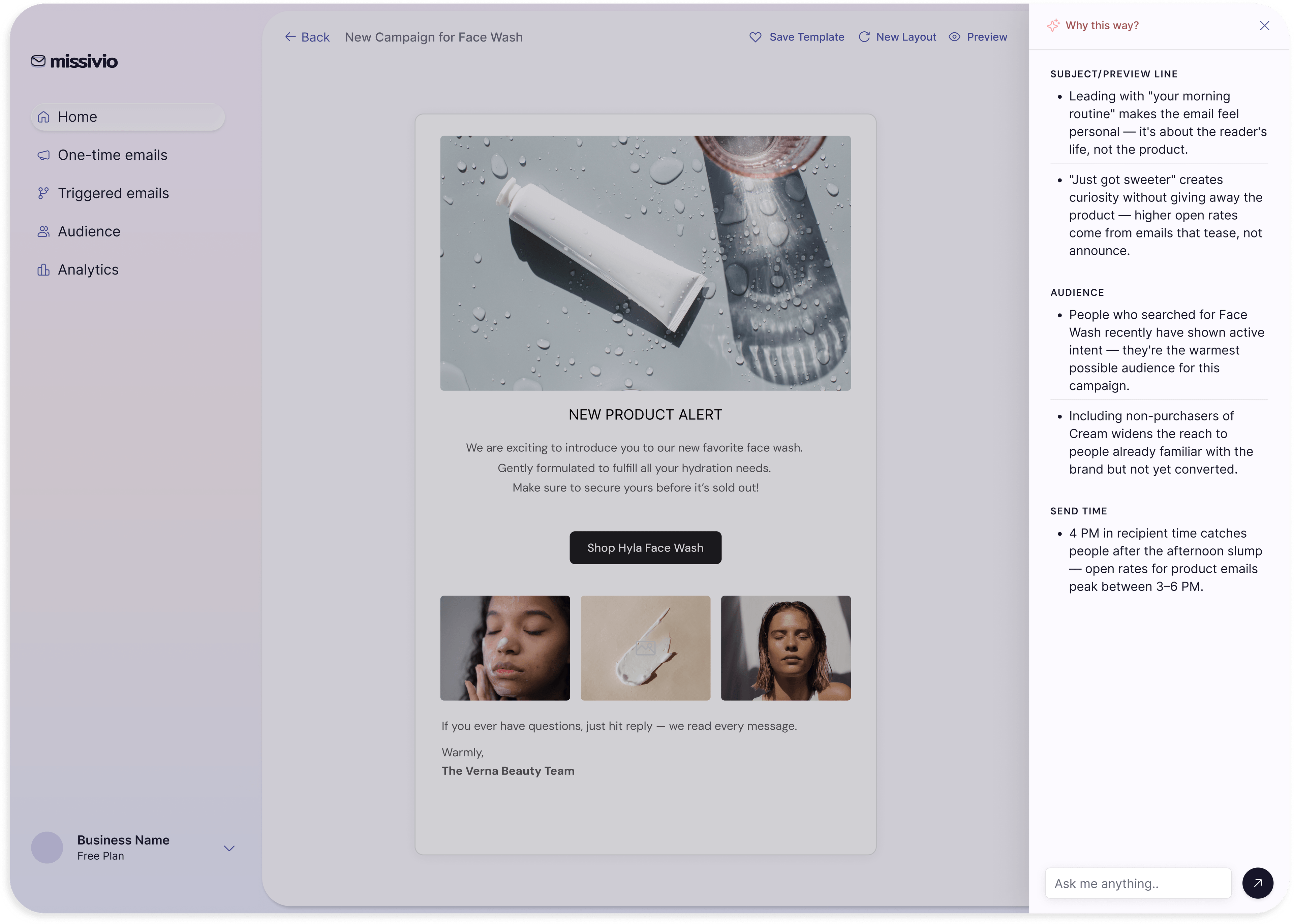 Final design showing the Why this way? button replacing dense AI rationale
