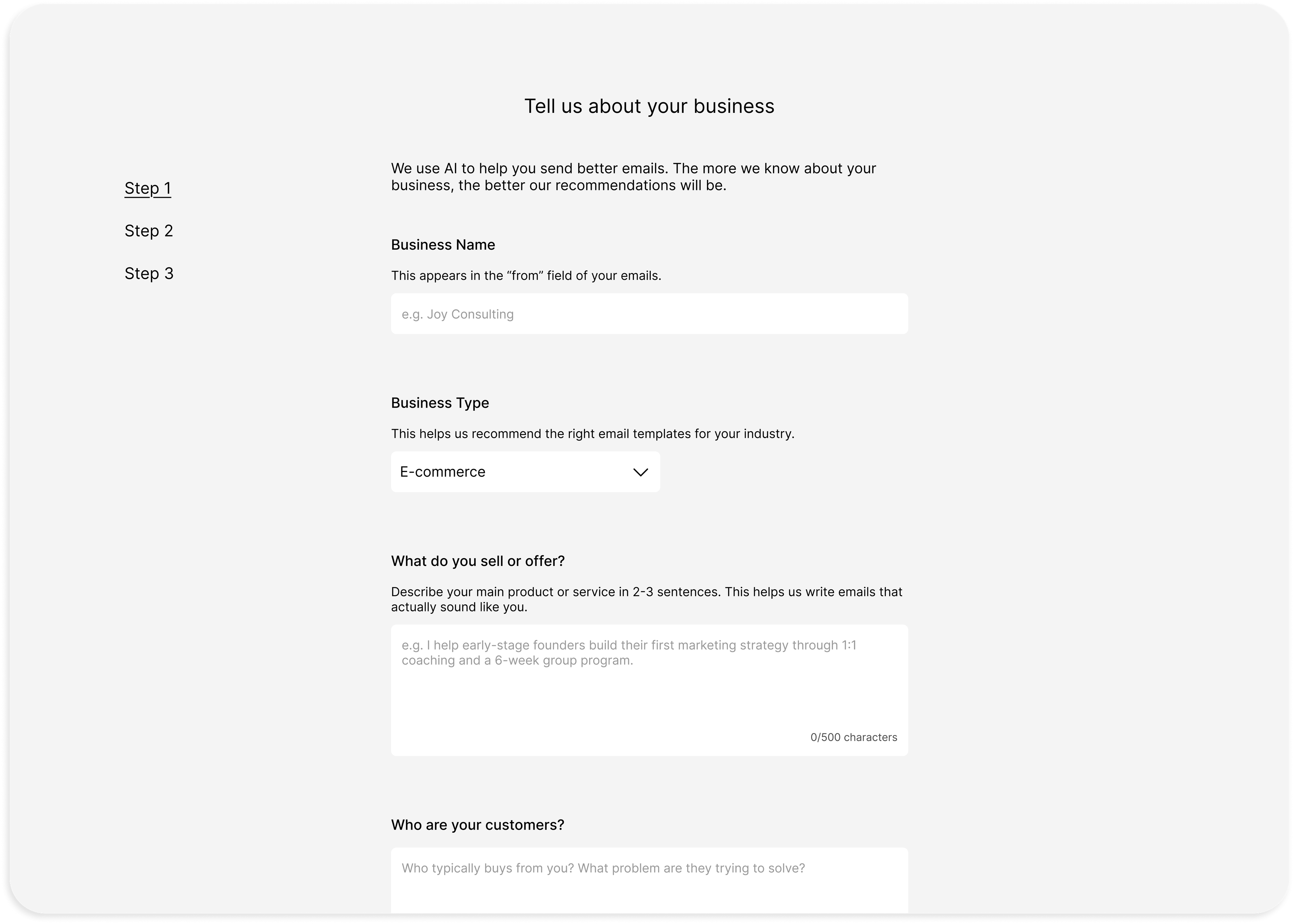 Mid-fidelity onboarding screen