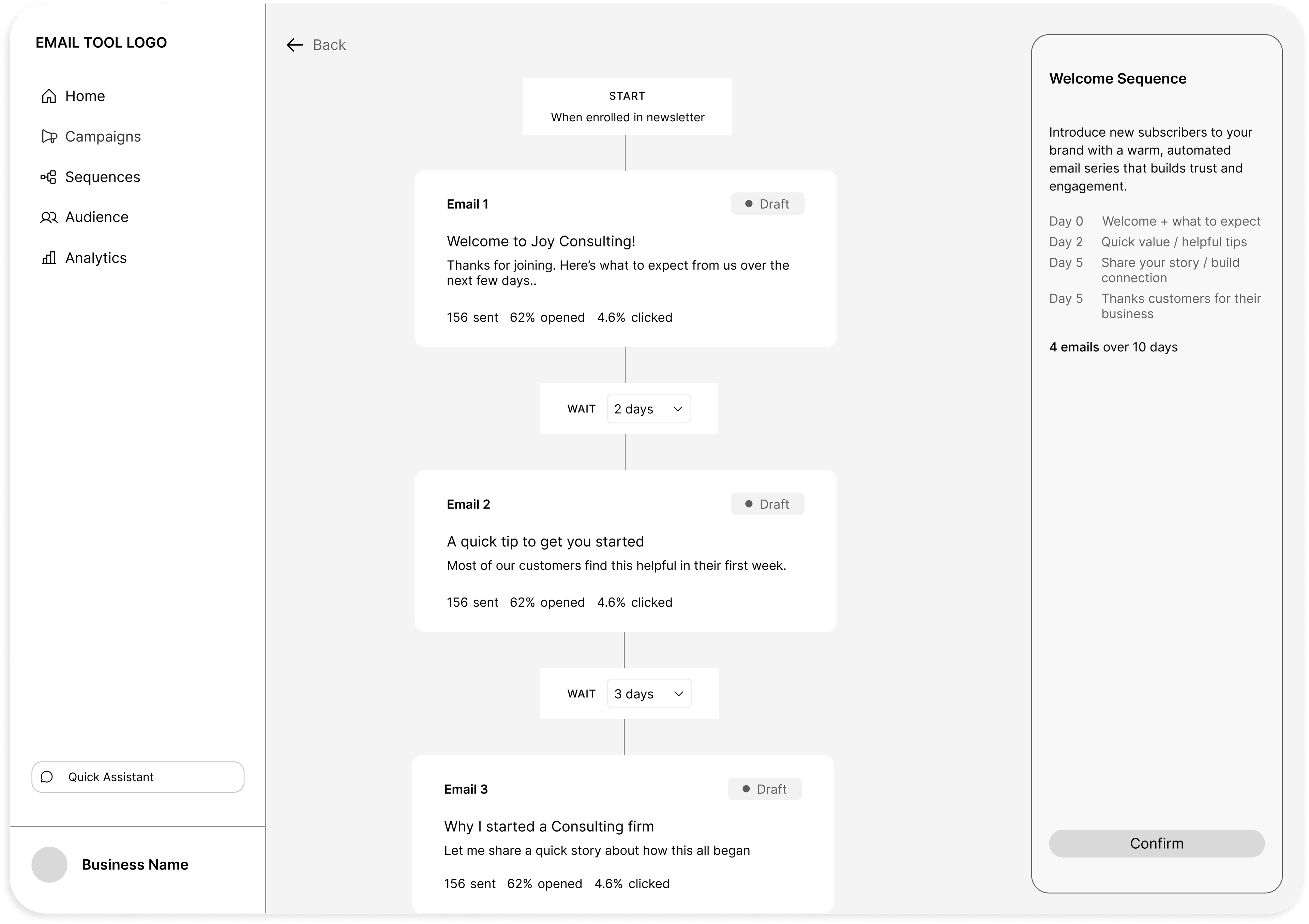 Mid-fidelity sequence overview screen